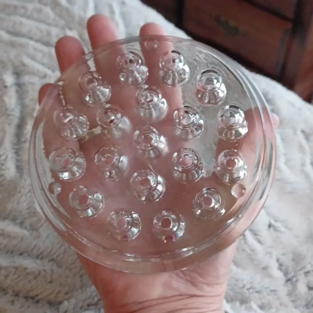 CLEAR FLOWER‎ Holder Vintage &MakeUp Brush Glass Frog 20 Holes ExLarge